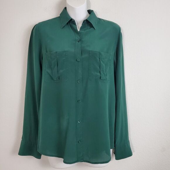 Club Monaco Women's Top Small Green Silk Classic Business Casual Office Work - Picture 1 of 9